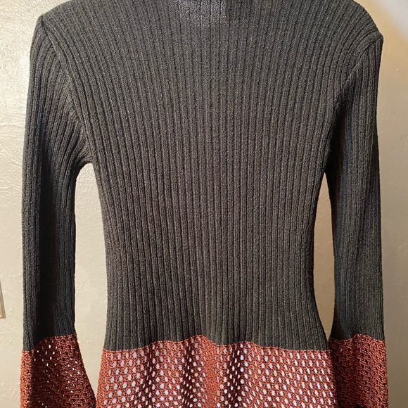 SAPPHIRE Black and Rust Long Sleeve Tie Front Bell Sleeve Cardigan - Picture 14 of 16